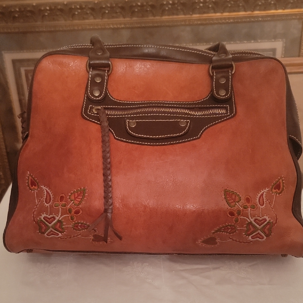 Francesco Biasia Tan and Brown Satchel with Classic Craftsmanship